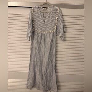 Tory Burch Striped Blue and White Maxi Dress with Tassel Detail
